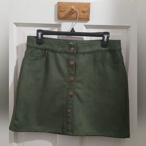 Wonder Nation- Olive Green Button-Front Faux Suede A-line Mini Skirt, NWOT